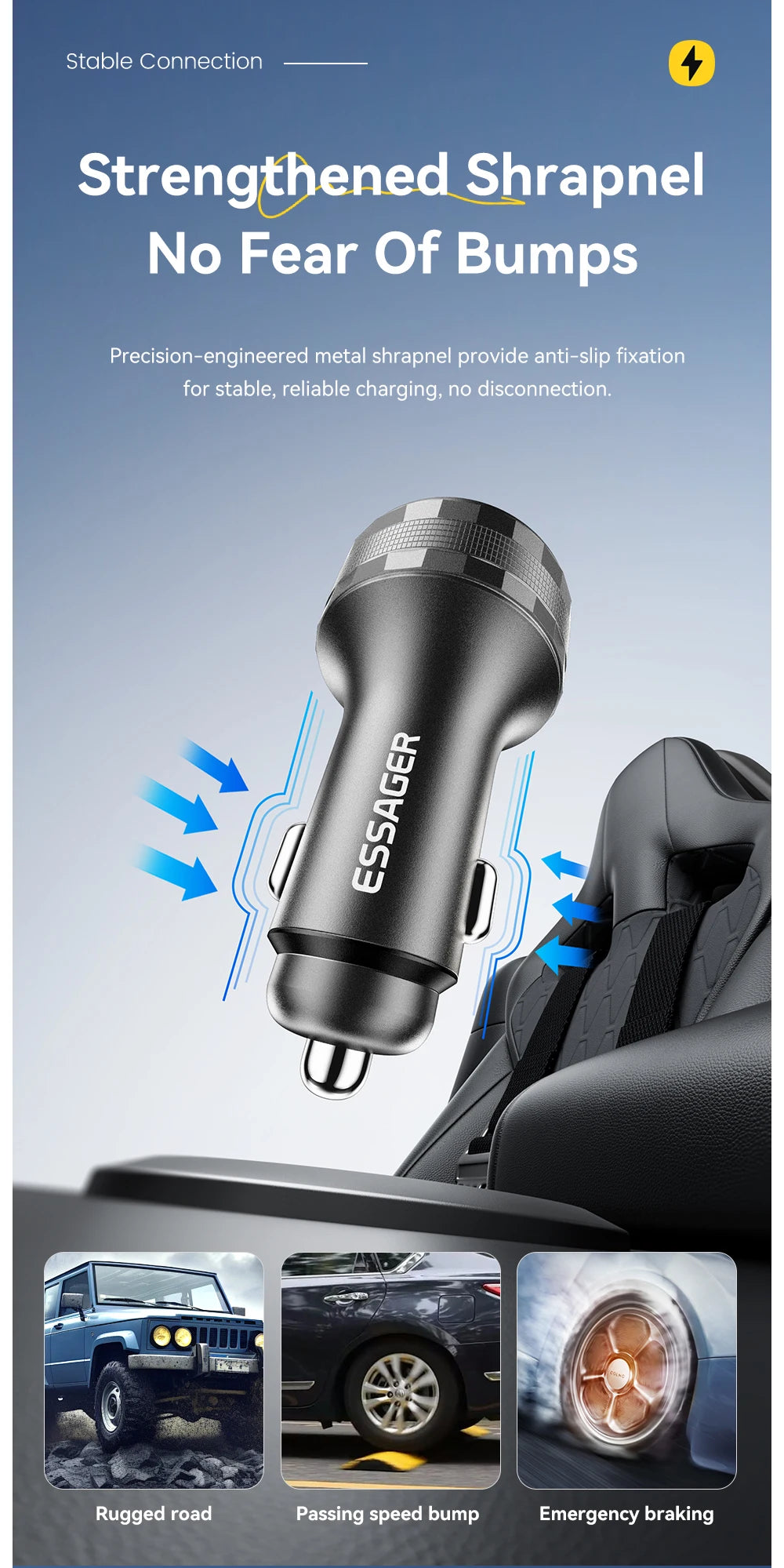 108W 3-Port USB Car Charger with Digital Display