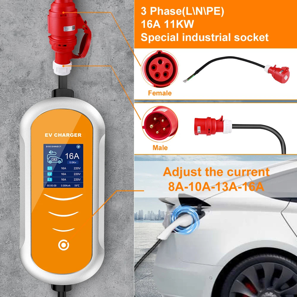 16A 11KW Type 2 EV Charger
