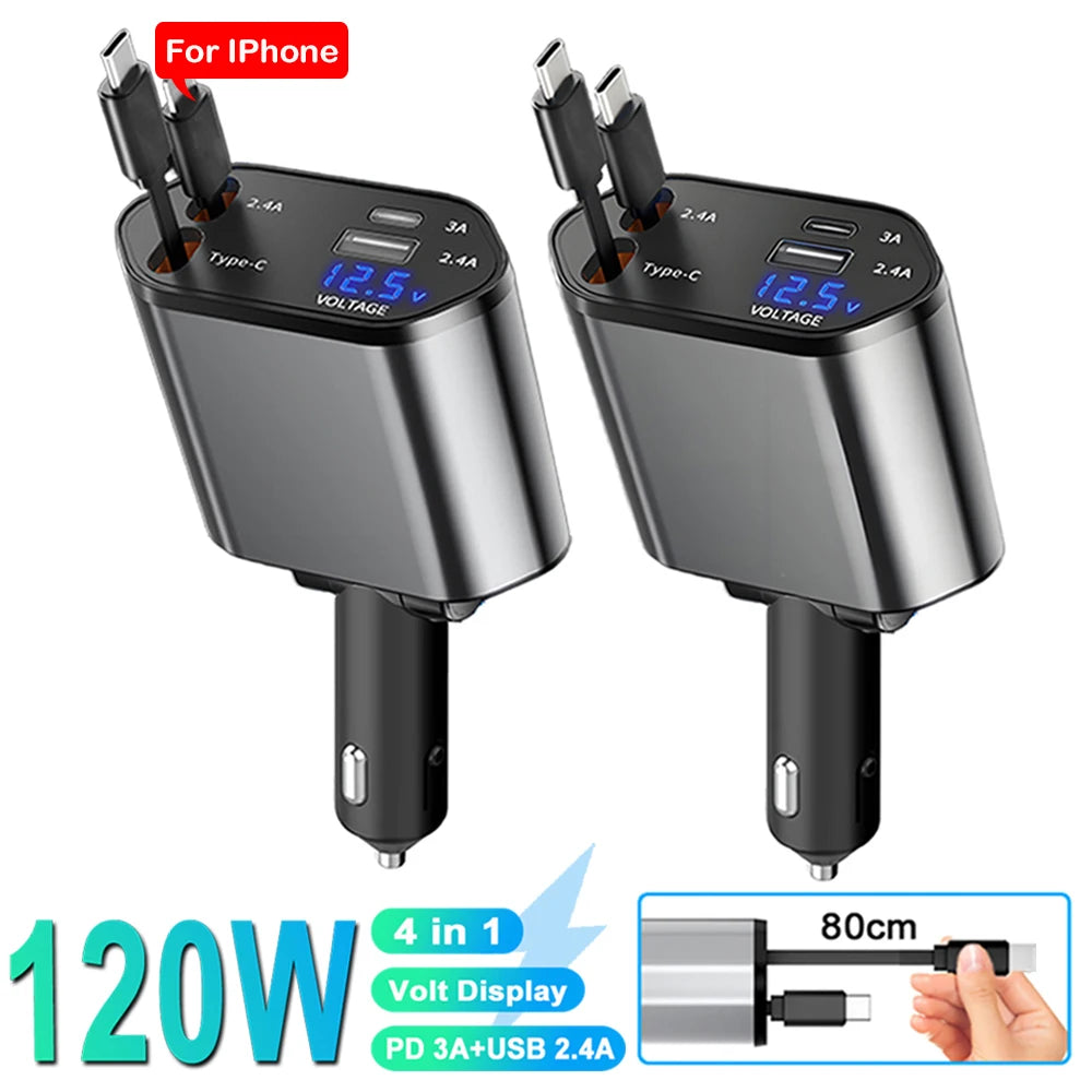 4 IN 1 Car Phone Charger 120W Type C