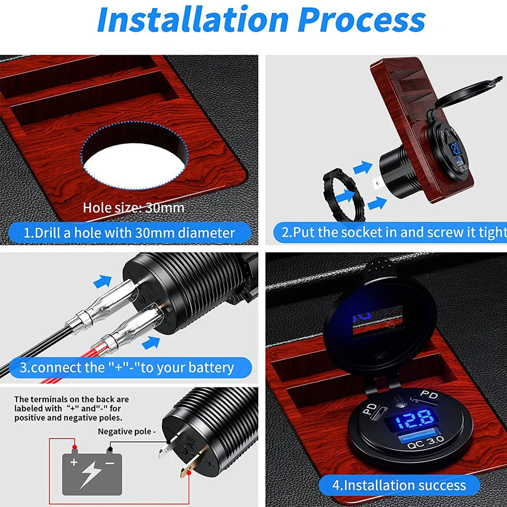 12V/24V 108W 3-Port USB Car Charger Socket