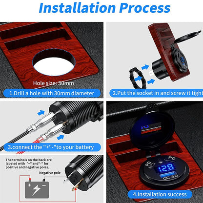 12V/24V 108W 3-Port USB Car Charger Socket