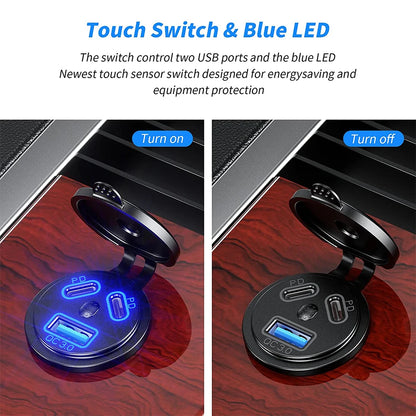12V/24V 108W 3-Port USB Car Charger Socket