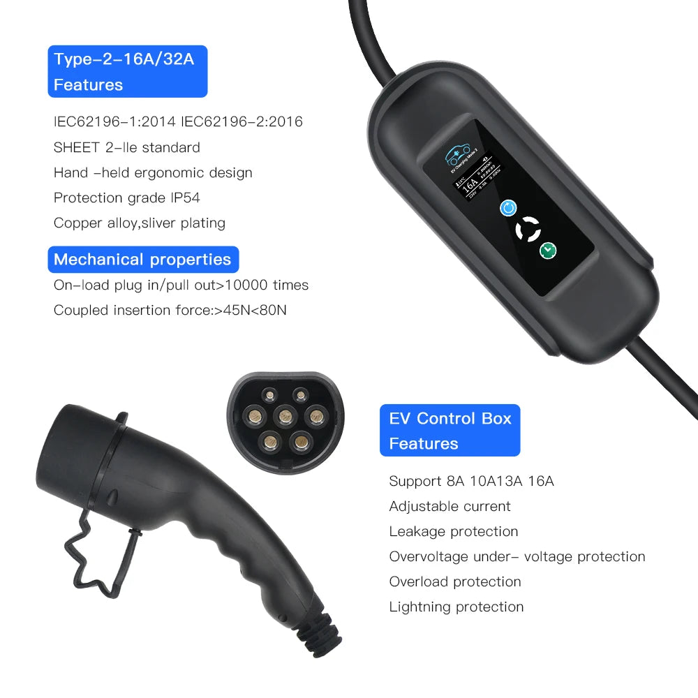 11KW 16A Portable EV Charger