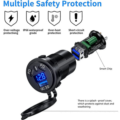 12V/24V 108W 3-Port USB Car Charger Socket