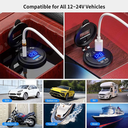 12V/24V 108W 3-Port USB Car Charger Socket