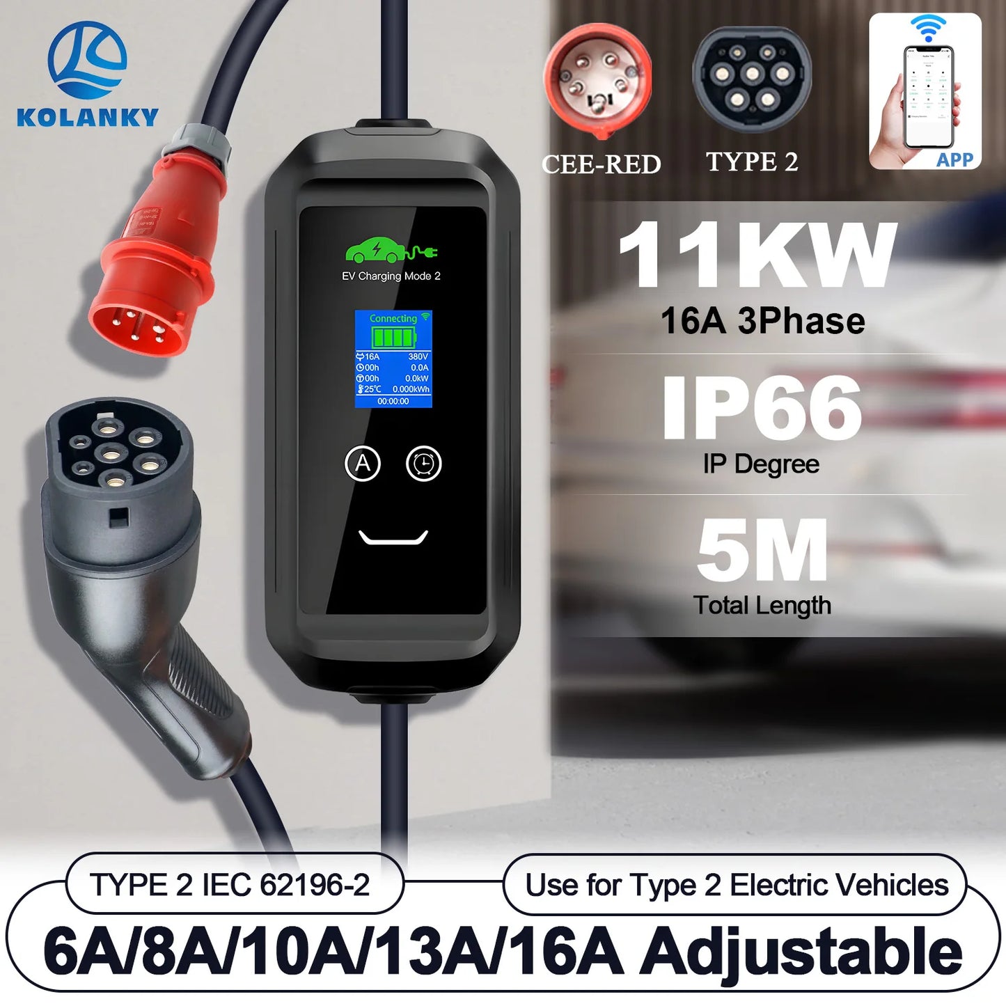 Portable 11KW EV Charger Wallbox