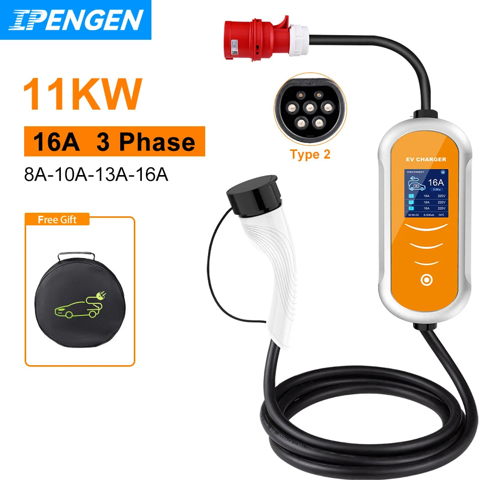 16A 11KW Type 2 EV Charger