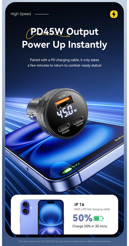 108W 3-Port USB Car Charger with Digital Display