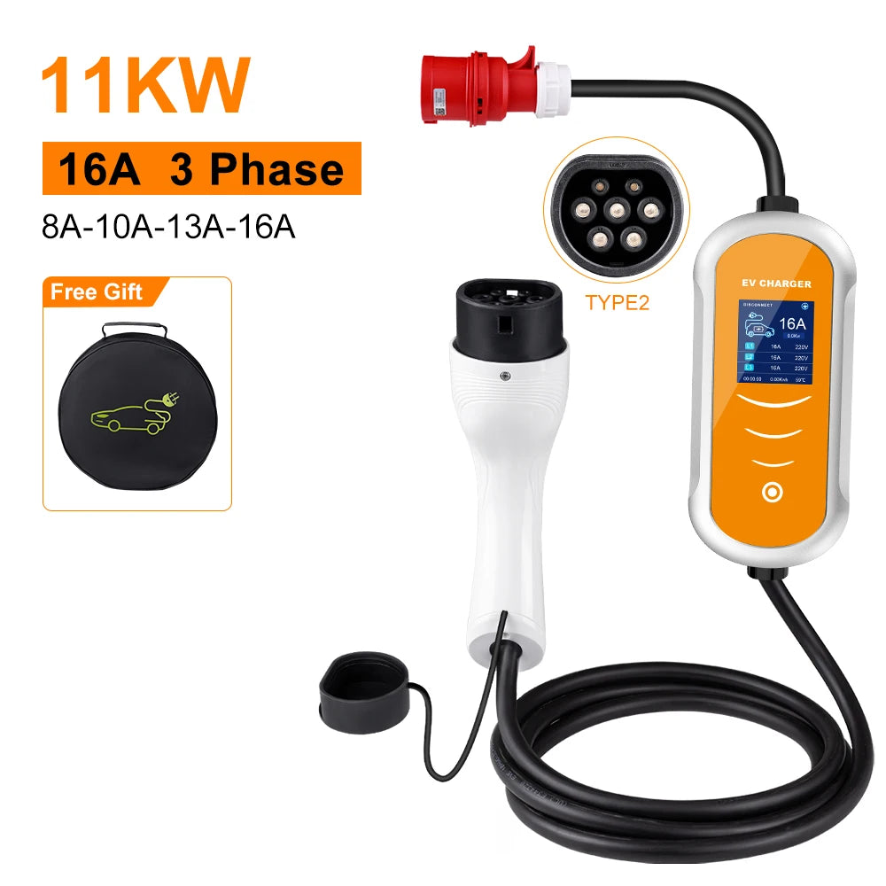 16A 11KW Type 2 EV Charger
