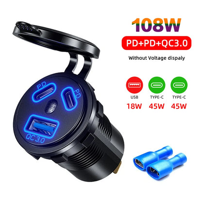12V/24V 108W 3-Port USB Car Charger Socket